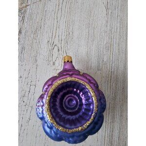 Glass Columbia indent purple blue ornament gold glitter unique‎ Xmas tree shell